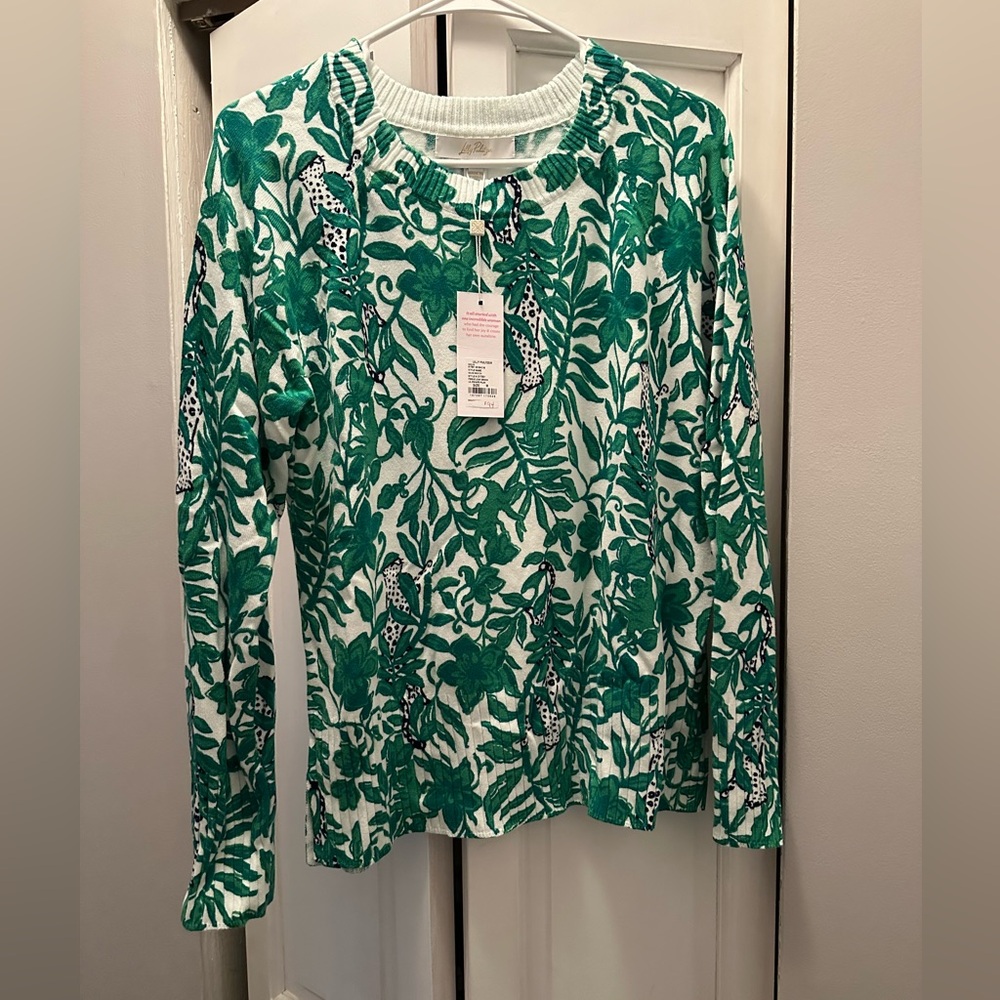 NWT LILLY PULITZER SALIMA SWEATER SIZE M FIDDLE LEAF GREEN LIL ESCAPE PLAN